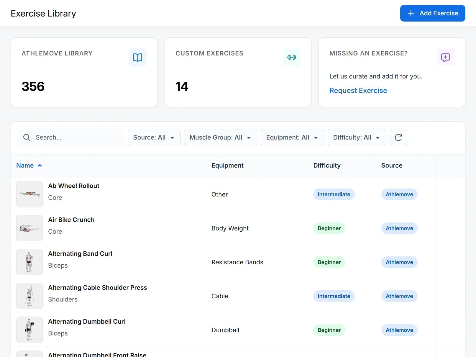 Exercise Library screenshot