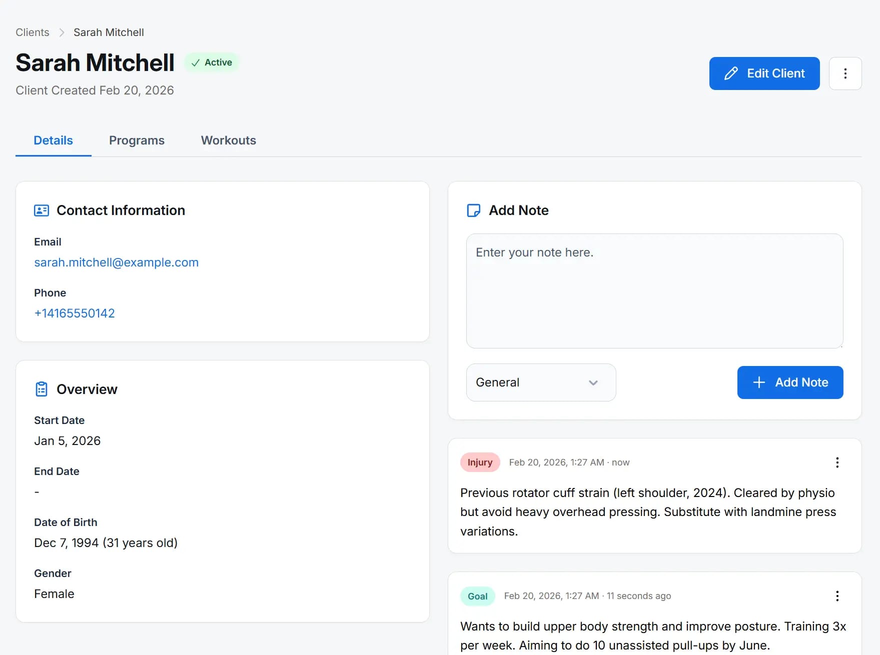 Client Management screenshot